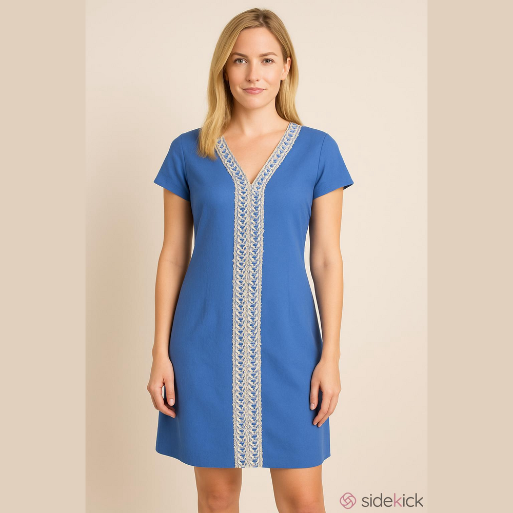 Women's Lilly Pulitzer Dress Size 2 Blue Gold Trim Short Sleeve